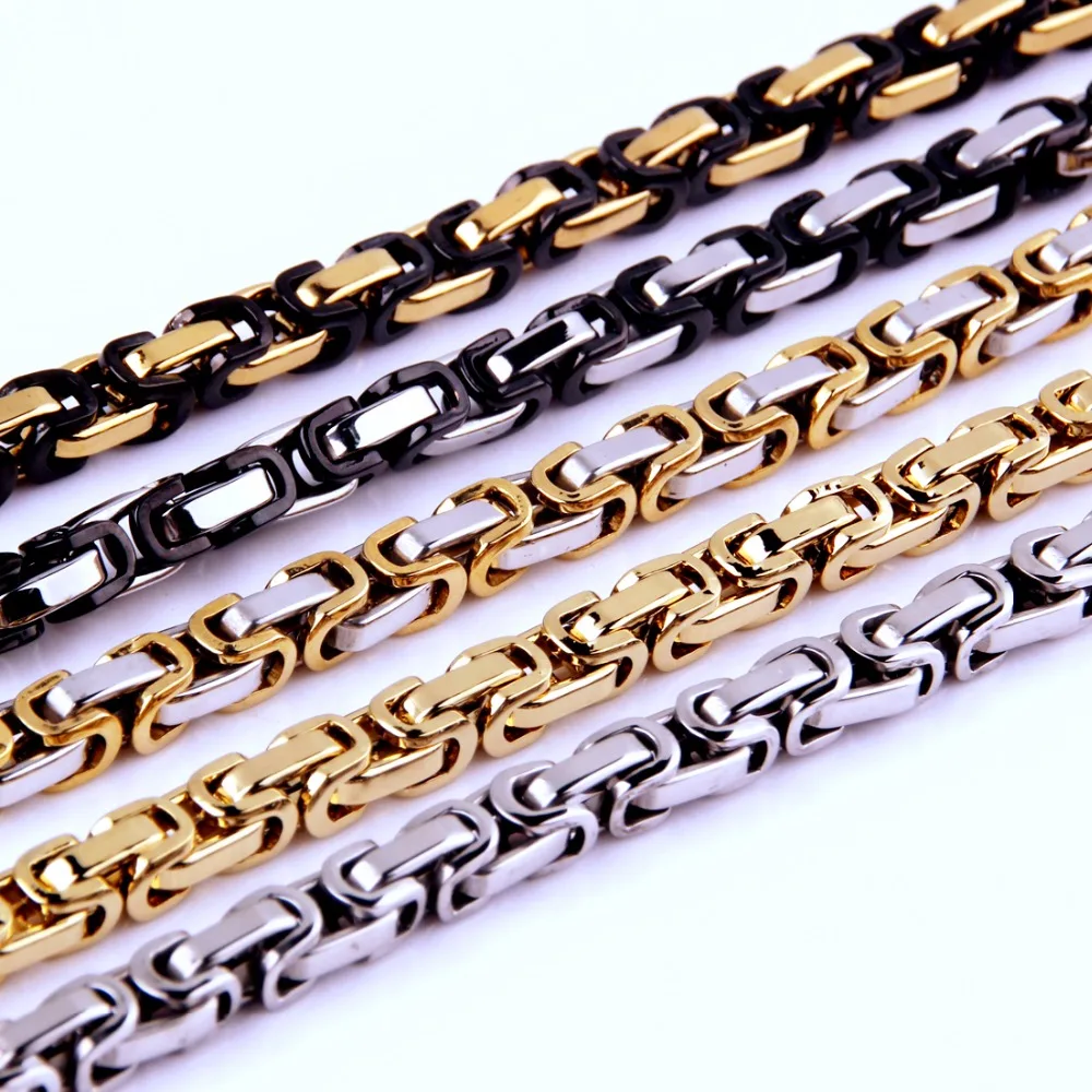 5MM Width Byzantine Chain 316L Stainless Steel Mens Band Party Biker Necklace Jewelry Silver Color Gold Black Color Chain 7-40"
5MM Width Byzantine Chain 316L Stainless Steel Mens Band Party Biker Necklace Jewelry Silver Color Gold Black Color Chain 7-40"