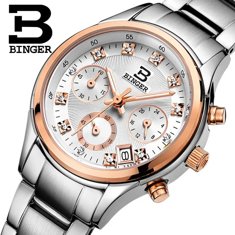 Switzerland Binger women's watches luxury quartz waterproof clock full stainless steel Chronograph Wristwatches BG6019-W2
Switzerland Binger women's watches luxury quartz waterproof clock full stainless steel Chronograph Wristwatches BG6019-W2