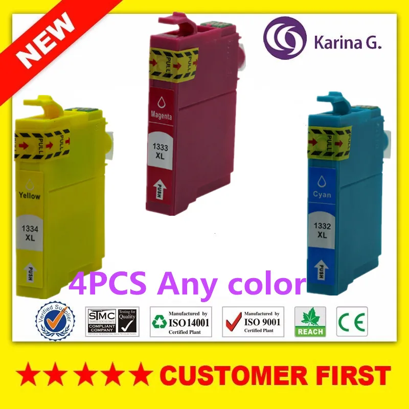 4x Any color Ink Cartridge Compatible for Epson T1332 T1333 T1334 suit for Epson NX125/NX130/NX230/NX420/NX430 Office TX320F
4x Any color Ink Cartridge Compatible for Epson T1332 T1333 T1334 suit for Epson NX125/NX130/NX230/NX420/NX430 Office TX320F