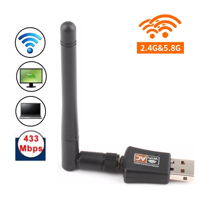 

TENROW USB 2.0 600mbps WiFi Wireless Network Card Dual Band High Speed 2.4GHz 5GHz 802.11ac LAN Adapter with rotatable Antenna