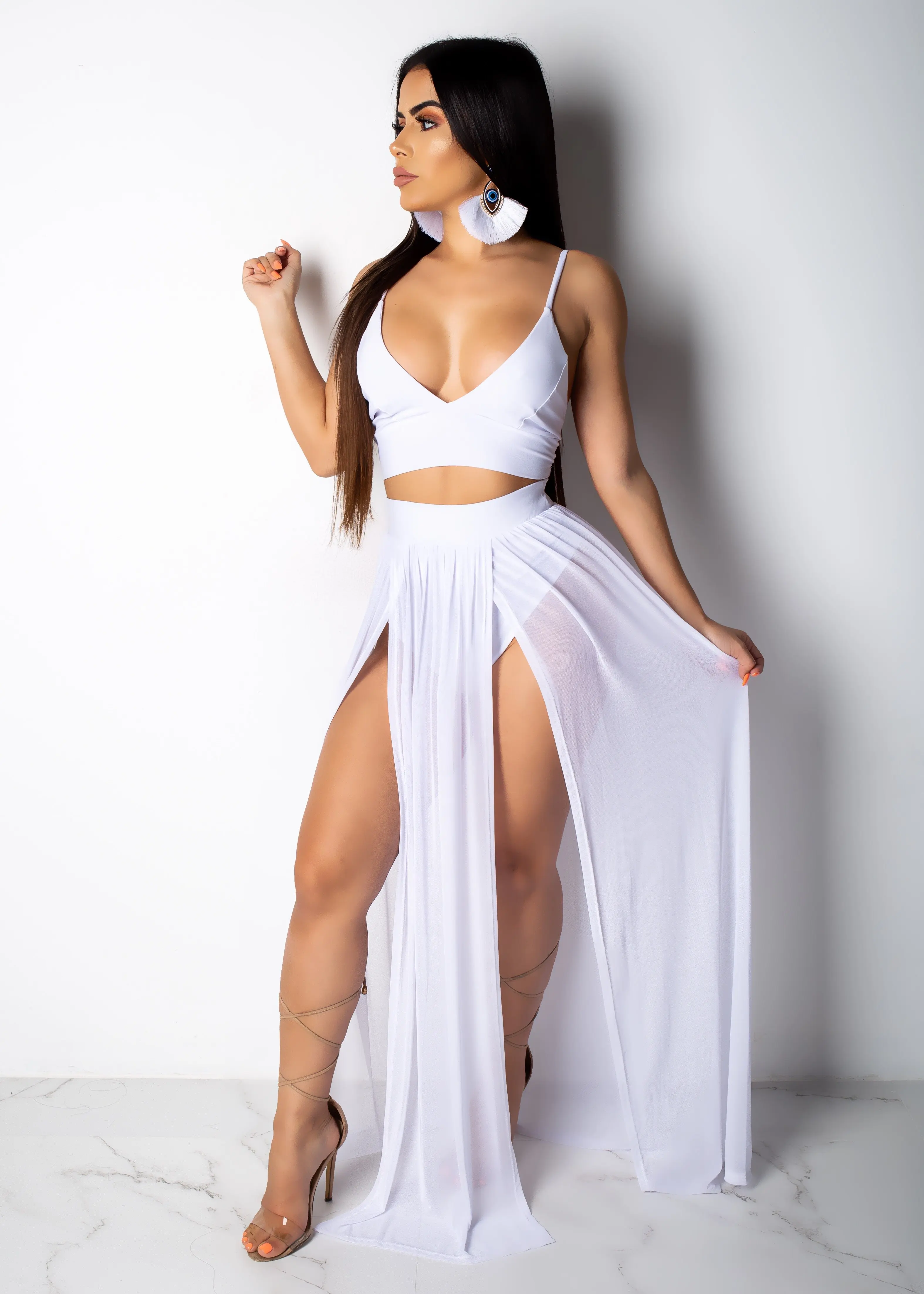 RT Sexy Women Set Two Pieces Spaghetti Strap Top Long Slit Skirt Summer Chiffon 2 Pieces Set Outfit Solid Pattern Outdoor Wear
RT Sexy Women Set Two Pieces Spaghetti Strap Top Long Slit Skirt Summer Chiffon 2 Pieces Set Outfit Solid Pattern Outdoor Wear