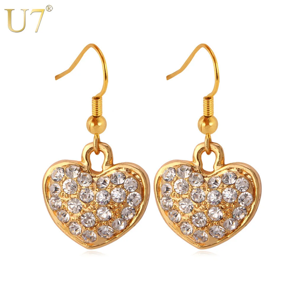 U7 Heart Earrings Gold/Silver Color Rhinestone Fashion Jewelry Wholesale Women's Gift Romantic Earrings E481
U7 Heart Earrings Gold/Silver Color Rhinestone Fashion Jewelry Wholesale Women's Gift Romantic Earrings E481