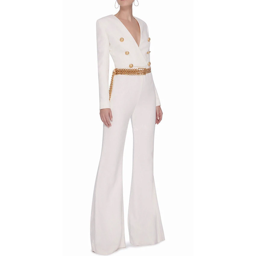 HIGH STREET Newest Fashion 2023 Designer Jumpsuit Women's Lion Buttons Double Breasted Boot Cut Flare Jumpsuit Rompers
HIGH STREET Newest Fashion 2023 Designer Jumpsuit Women's Lion Buttons Double Breasted Boot Cut Flare Jumpsuit Rompers