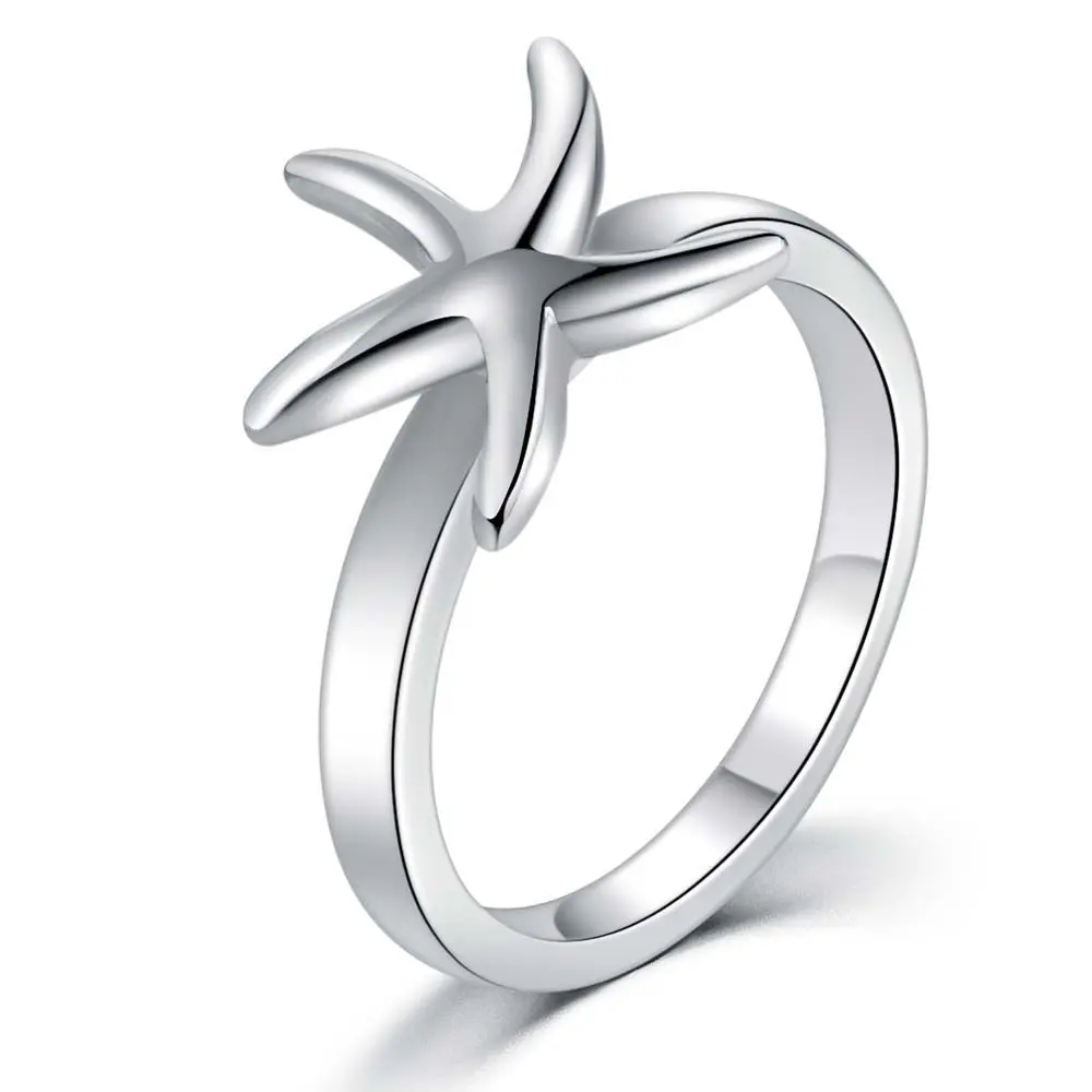 Фото Кольцо на палец в виде милой морской звезды серебристого цвета размер 6 #7 #8 #9 #