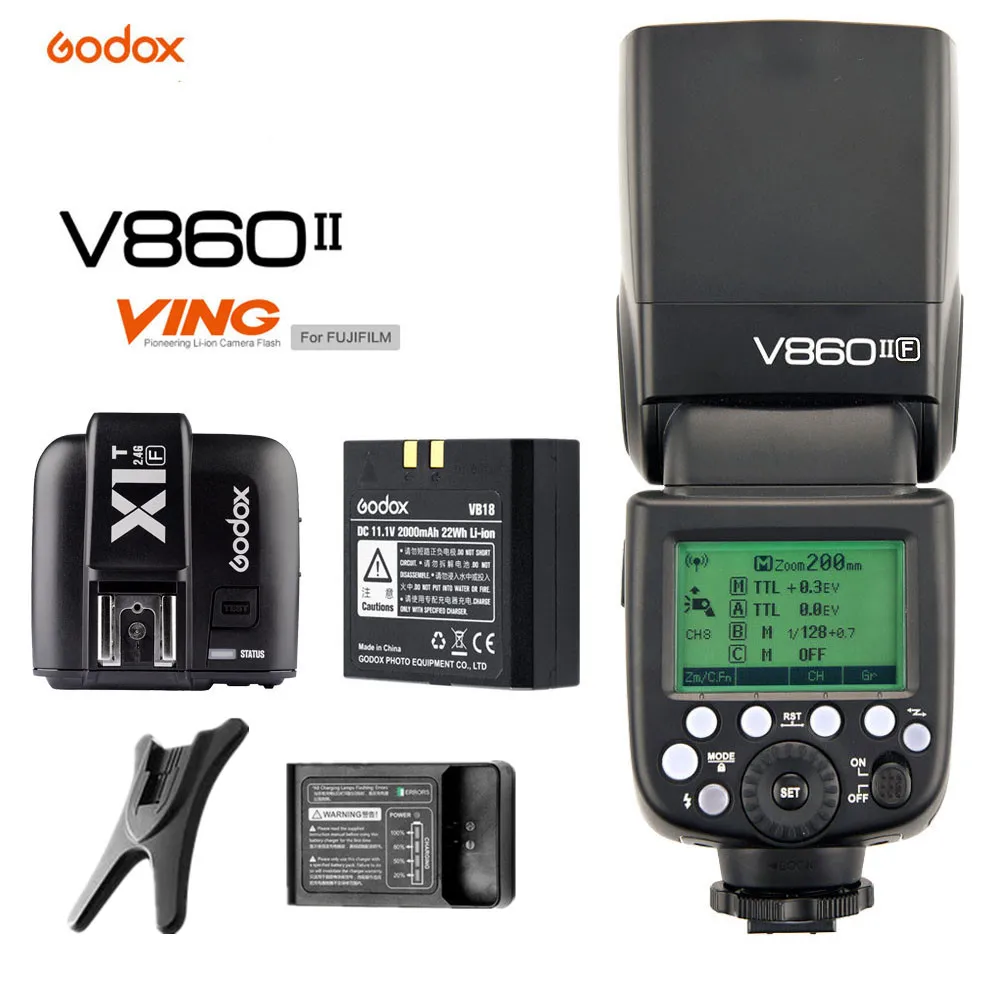 Godox V860II V860II-F GN60 TTL HSS Li-ion Battery Speedlite+2.4G Wireless X1T-F Flash Trigger Transmitter for Fujifilm Camera
Godox V860II V860II-F GN60 TTL HSS Li-ion Battery Speedlite+2.4G Wireless X1T-F Flash Trigger Transmitter for Fujifilm Camera
