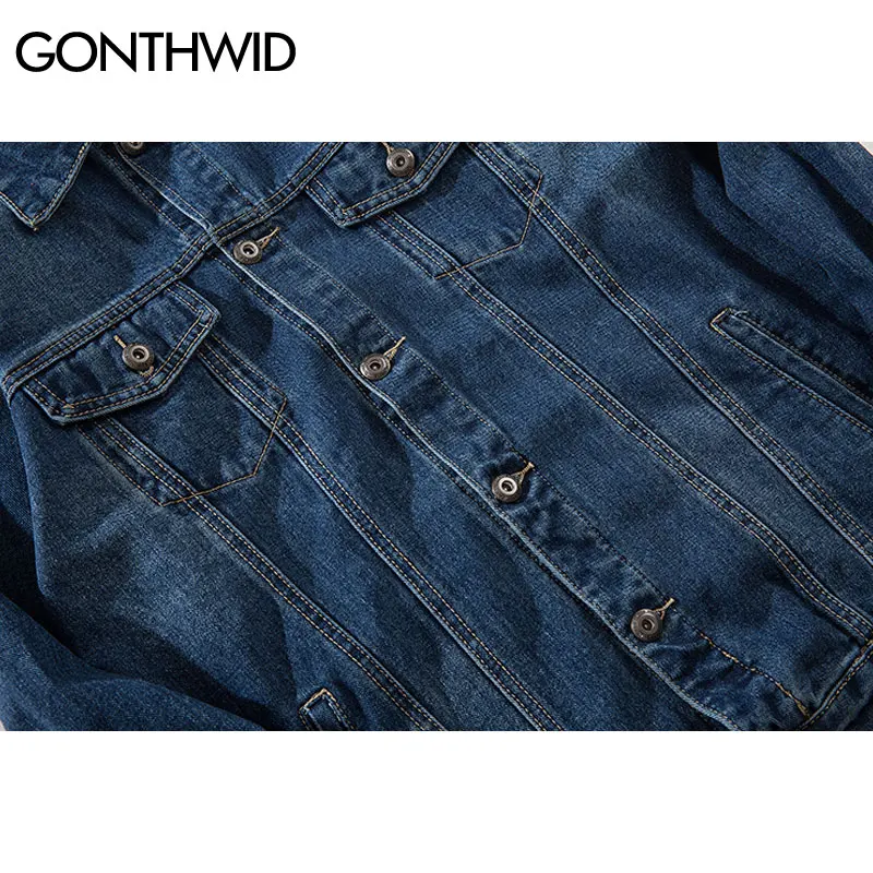 GONTHWID винтажная Мужская джинсовая хлопковая куртка с принтом пальто осень 2019 хип