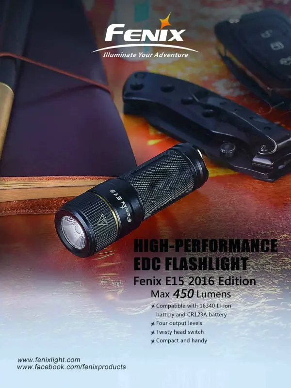2016 Edition Fenix E15 Cree R5 LED MAX 450 Lumens High-performance Keychain Flashlight EDC with Key chain | Лампы и освещение
