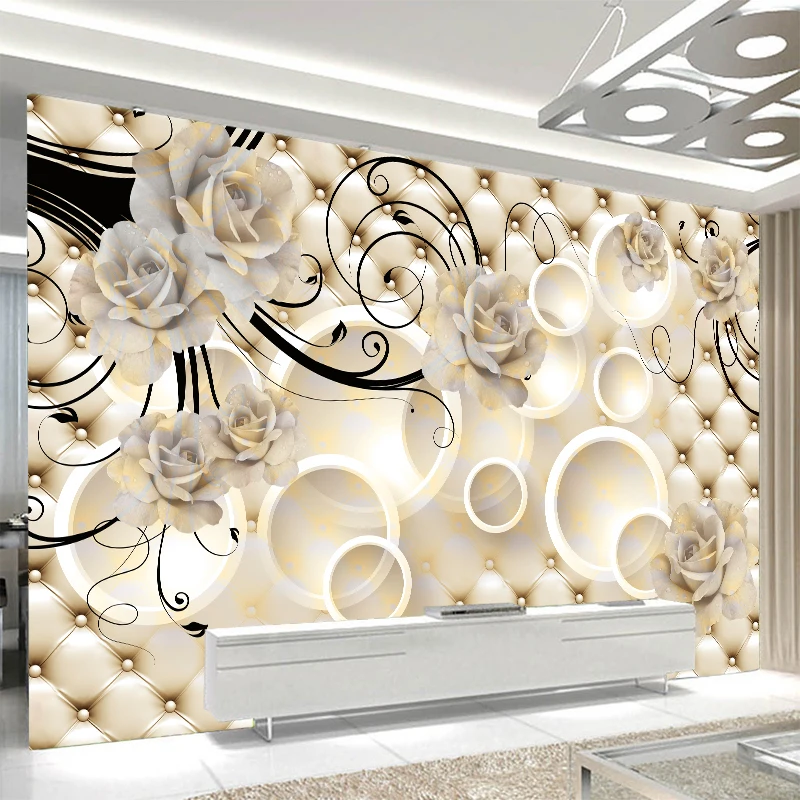 

Custom any size 3D wall mural wallpapers Modern fashion White Big Flower Circle 3D Perspective Wallpaper Wall Sticker YBZ085
