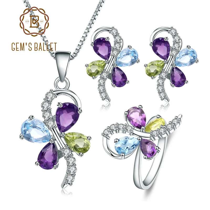 GEM'S BALLET Natural Amethyst Peridot Topaz Jewelry Set 925 Sterling Silver Necklace Earrings Ring Set For Women Fine Jewelry
GEM'S BALLET Natural Amethyst Peridot Topaz Jewelry Set 925 Sterling Silver Necklace Earrings Ring Set For Women Fine Jewelry