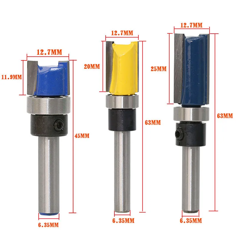 1/4" Shank 1/2" Blade Dia Carbide Flush Trim Template Router Cutter Bit Woodworking Tools 3pcs/set
1/4" Shank 1/2" Blade Dia Carbide Flush Trim Template Router Cutter Bit Woodworking Tools 3pcs/set