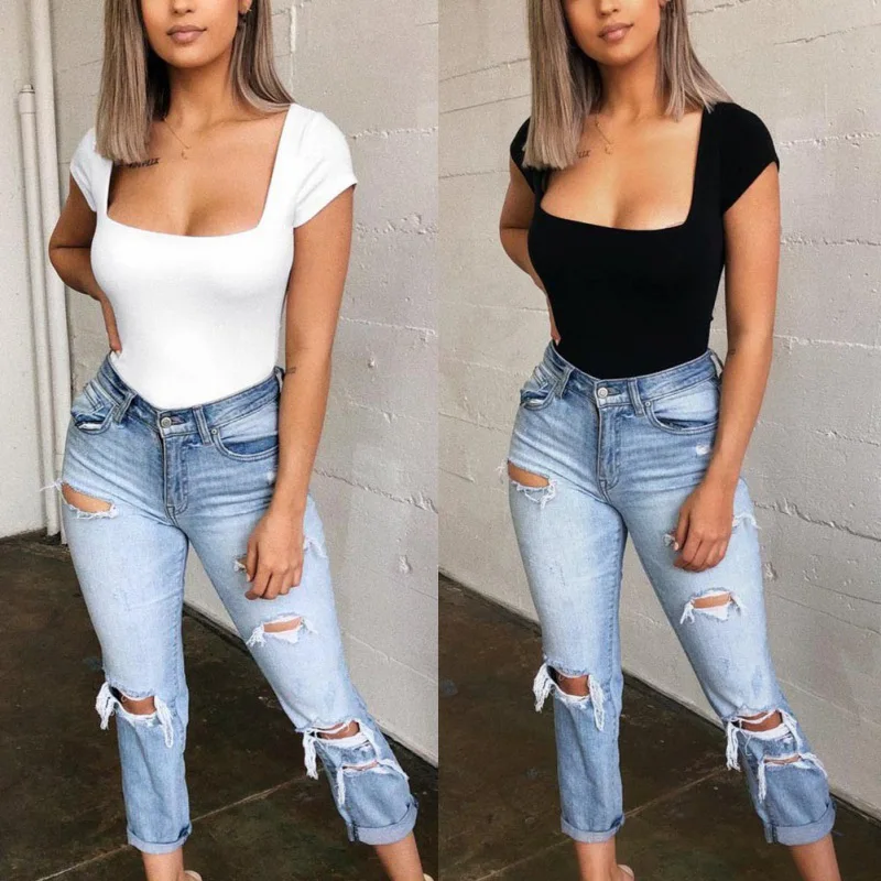 Women Sexy Summer Solid Color Thin Section Square Collar Short Sleeved Slim Onesies Jumpsuit L2
Women Sexy Summer Solid Color Thin Section Square Collar Short Sleeved Slim Onesies Jumpsuit L2