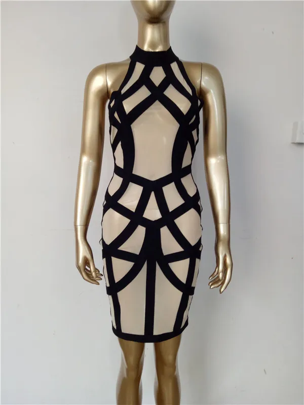 Sexy Women Dress Nude Mesh Black Striped Sleeveless Cute Bandage Dress 
Sexy Women Dress Nude Mesh Black Striped Sleeveless Cute Bandage Dress