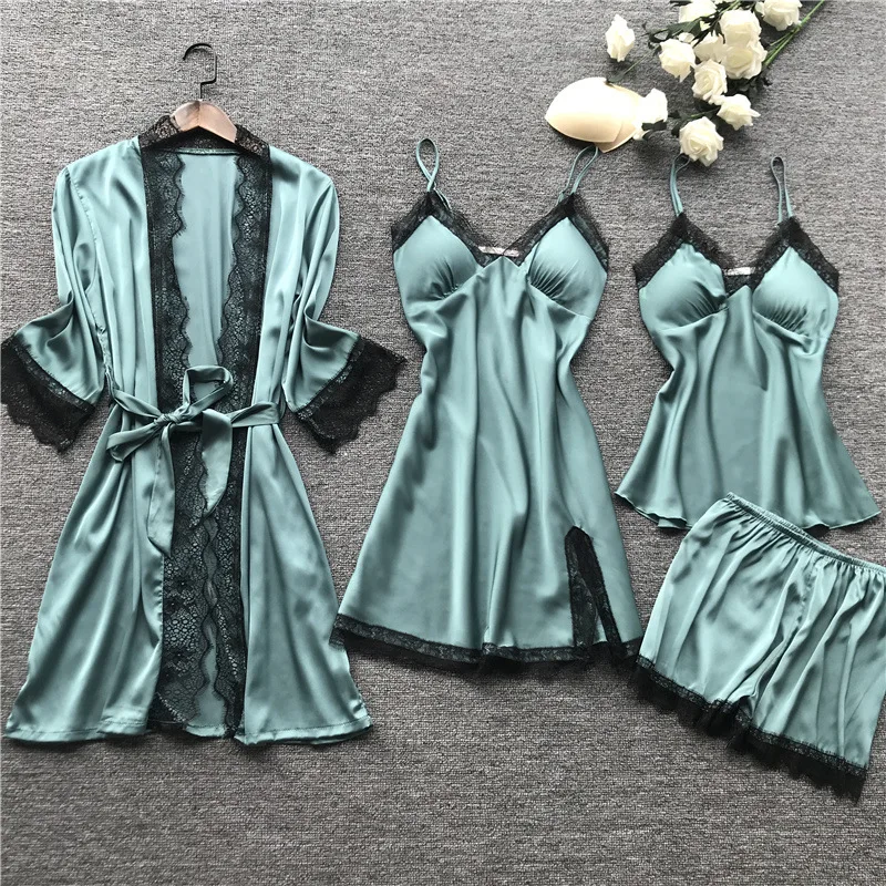 Plus Size 2XL Women Pajamas Sets Satin Sleepwear Silk 4 Pieces Nightwear Pyjama Spaghetti Strap Lace Sleep Lounge Pijama
Plus Size 2XL Women Pajamas Sets Satin Sleepwear Silk 4 Pieces Nightwear Pyjama Spaghetti Strap Lace Sleep Lounge Pijama