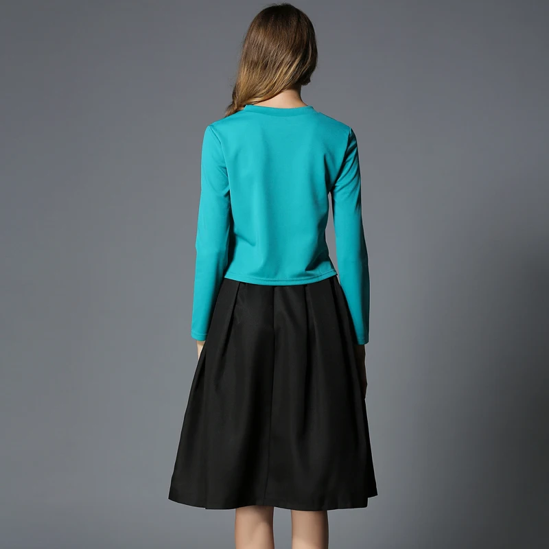 new long sleeve hoodies o neck top black pleated skirt two-piece casual suit a-line european fashion women vestidos design S-XL
new long sleeve hoodies o neck top black pleated skirt two-piece casual suit a-line european fashion women vestidos design S-XL