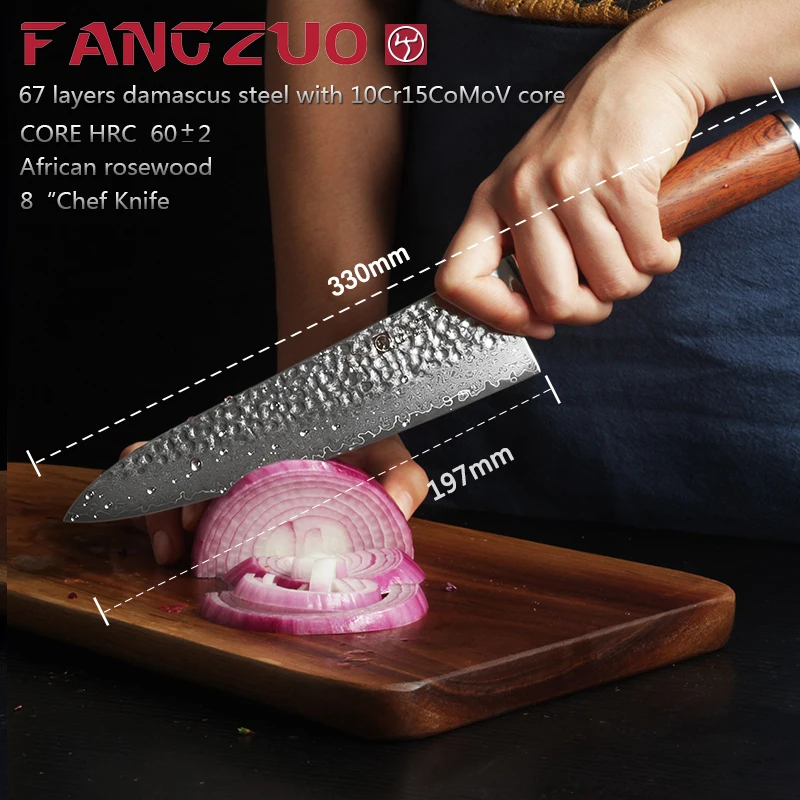 FANGZUO 8inch Kitchen Knives Stainless steel rosewood Handle Japanese Damascus Steel Meat cleaver Gyuto chef knife Cooking tools
FANGZUO 8inch Kitchen Knives Stainless steel rosewood Handle Japanese Damascus Steel Meat cleaver Gyuto chef knife Cooking tools