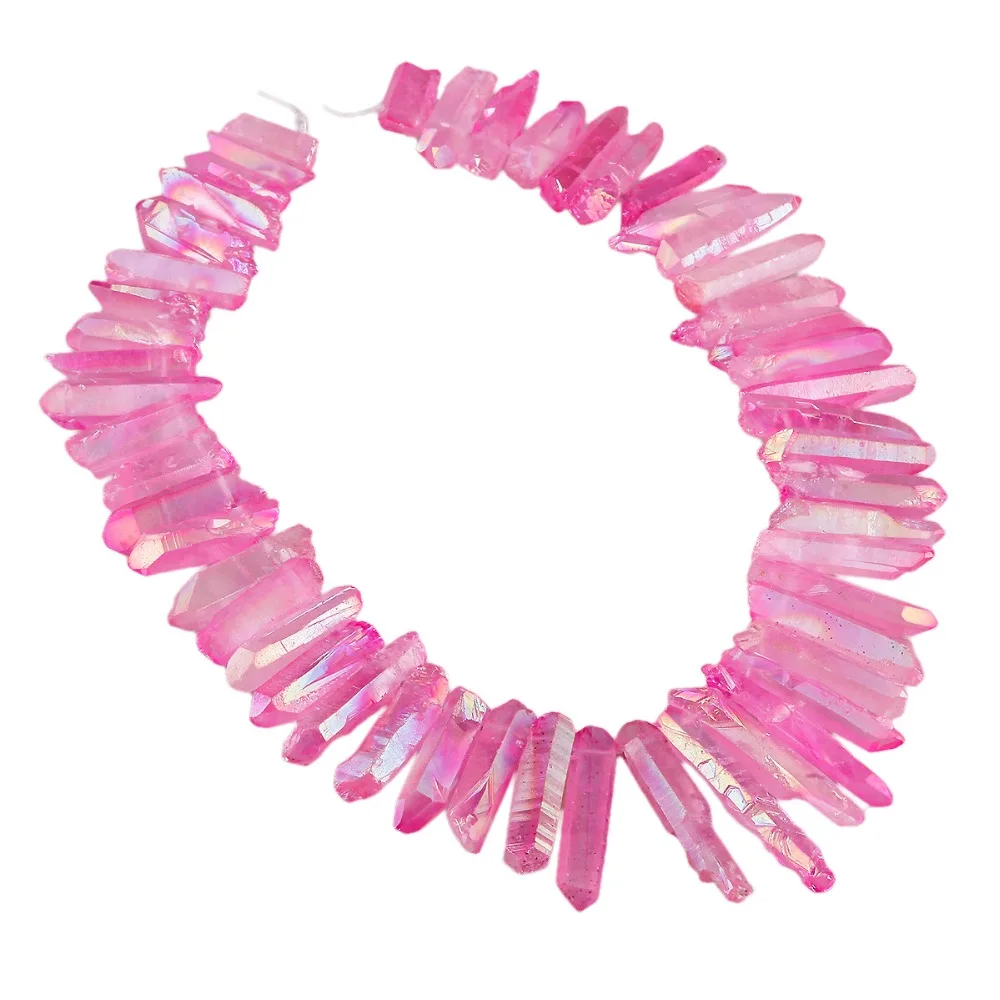 TUMBEELLUWA Pink Titanium Coated Quartz Crystal Points Drilled Sticks Spikes 16 inch Strand
TUMBEELLUWA Pink Titanium Coated Quartz Crystal Points Drilled Sticks Spikes 16 inch Strand