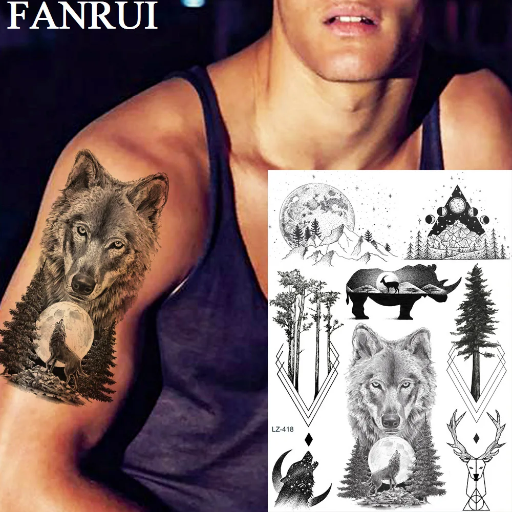 FANRUI Wolf Moon Forest Geomemtric Temporary Tattoos For Men Sticker Black Fake Tatoos Forest Elk Deer Art Arm Custom Tattoo
FANRUI Wolf Moon Forest Geomemtric Temporary Tattoos For Men Sticker Black Fake Tatoos Forest Elk Deer Art Arm Custom Tattoo