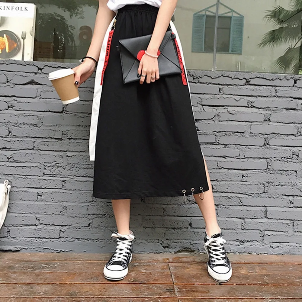Летняя Корейская юбка с принтом Ulzzang Женская длинная в виде букв японском стиле