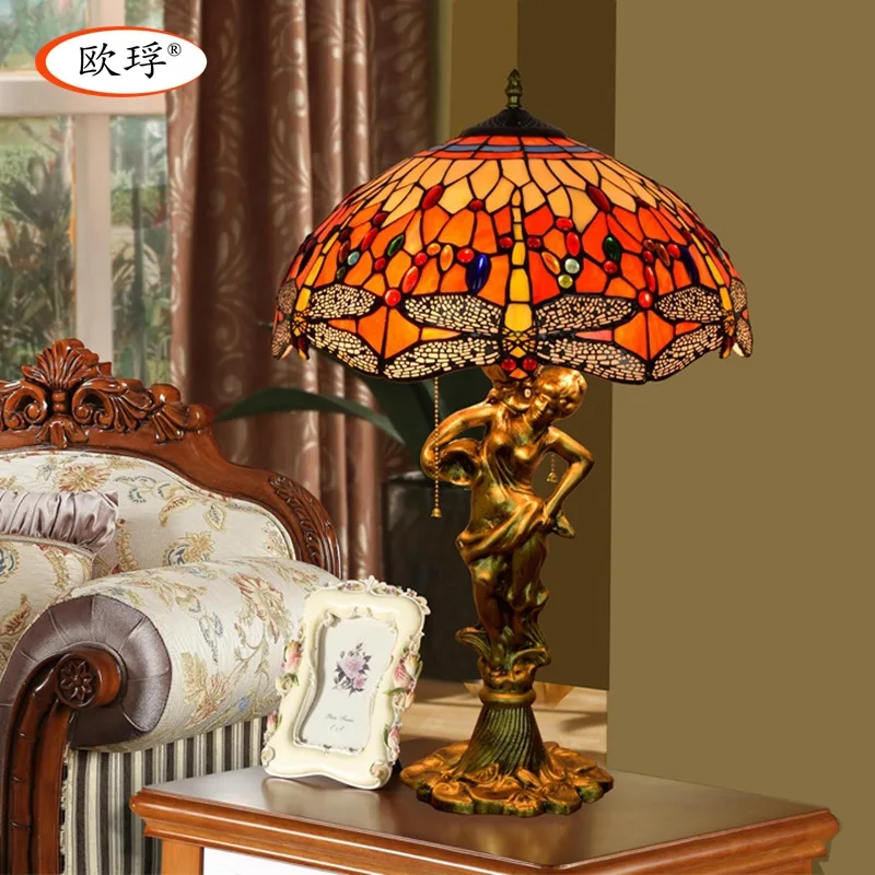 European Tiffany stained glass Red Dragonfly art table lamp for dining room bedroom bedside lamp
European Tiffany stained glass Red Dragonfly art table lamp for dining room bedroom bedside lamp