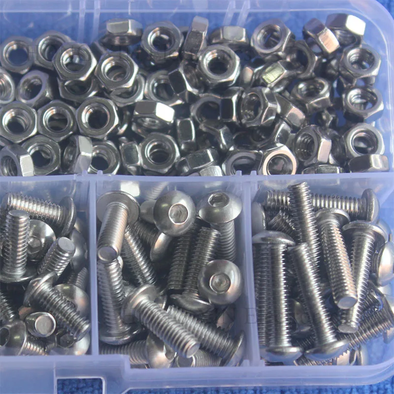 250pcs M4 304 Stainless Steel Bolts Hex Socket Button Head Screws With Nuts Assortment Kit Fastener Hardware screw
250pcs M4 304 Stainless Steel Bolts Hex Socket Button Head Screws With Nuts Assortment Kit Fastener Hardware screw