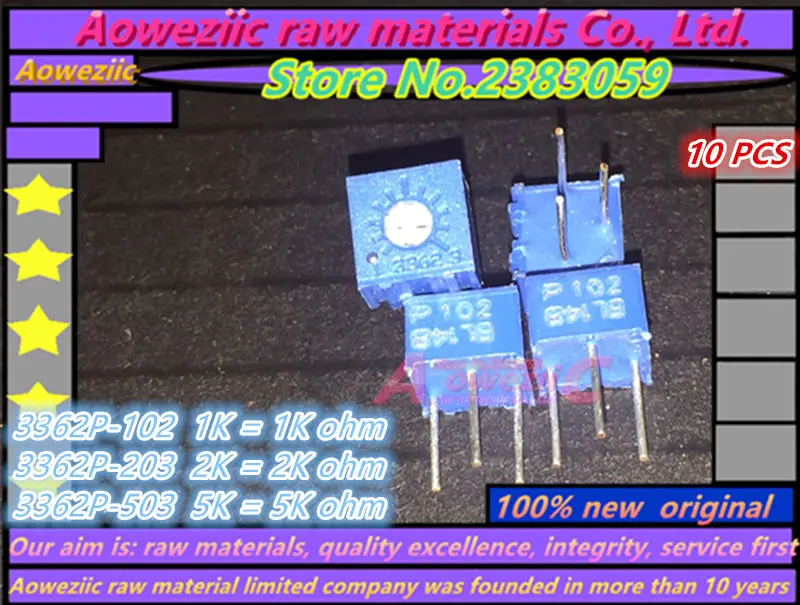 Aoweziic 10 шт. 3362P-102 3362P-203 3362P-503 102 203 503 1K Ом 2K Ом 5K Ом Потенциометр 3362P
Aoweziic 10 шт. 3362P-102 3362P-203 3362P-503 102 203 503 1K Ом 2K Ом 5K Ом Потенциометр 3362P