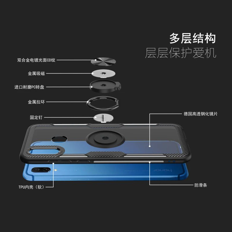 Чехол для VIVO Z1i Роскошный прозрачный ПК + карбоновое волокно полное защитное