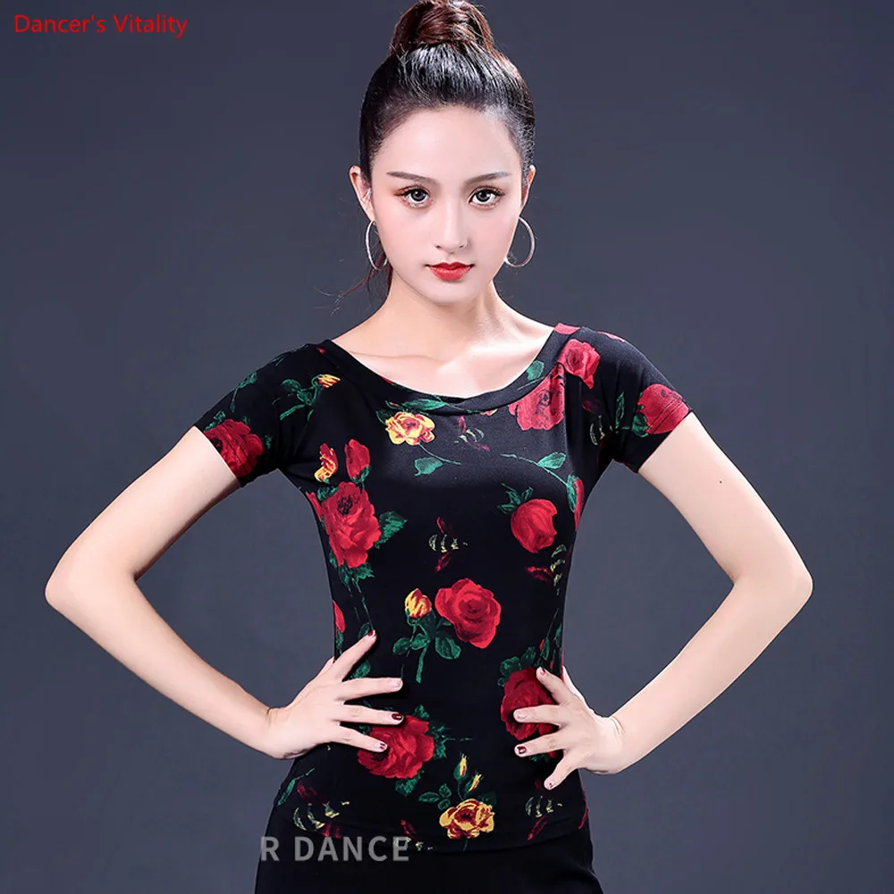 Professional Latin Dance Tops Adult Female Short Sleeved Print Practice Clothes Women Ballroom Dance Stage Performance Costumes
Professional Latin Dance Tops Adult Female Short Sleeved Print Practice Clothes Women Ballroom Dance Stage Performance Costumes
