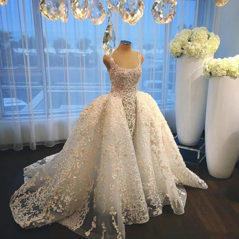 Vestido De Novia 2018 3D Appliques Chic Wedding Gowns Detachable Train Romantic Luxury Lace Flowers Mermaid Bridal Gowns Custom
Vestido De Novia 2018 3D Appliques Chic Wedding Gowns Detachable Train Romantic Luxury Lace Flowers Mermaid Bridal Gowns Custom
