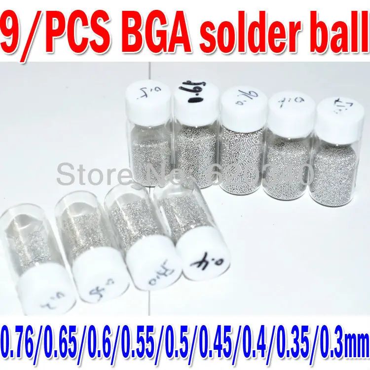 9 bottles / set 0.76/0.65/0.6/0.55/0.5/0.45/0.4/0.35/0.3mm BGA solder ball leaded (25,000Pcs/Bottle) For BGA Rework Repair
9 bottles / set 0.76/0.65/0.6/0.55/0.5/0.45/0.4/0.35/0.3mm BGA solder ball leaded (25,000Pcs/Bottle) For BGA Rework Repair