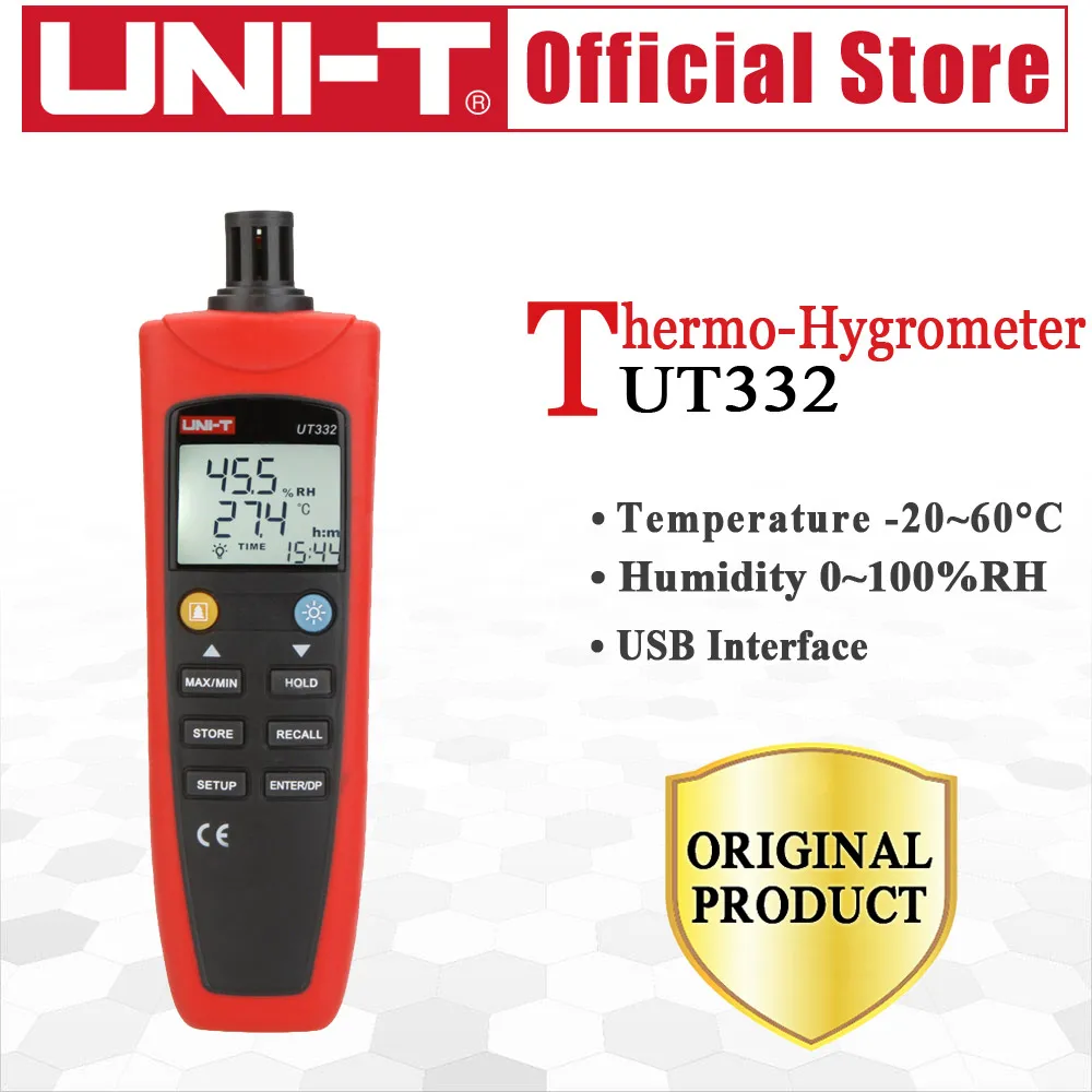 UNI-T UT332 Digital Thermo-Hygrometer Temperature Humidity Unit Selection USB Interface Power Save Made
UNI-T UT332 Digital Thermo-Hygrometer Temperature Humidity Unit Selection USB Interface Power Save Made