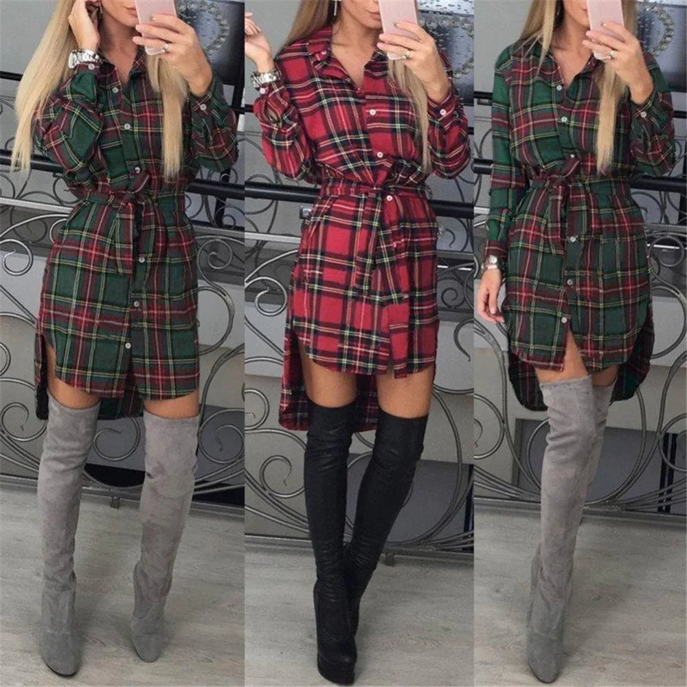 Women Autumn Dress V-neck Long Sleeve Plus Size Plaid Shirt Dress Women Elegant Vintage Dress Casual Sexy Club Dress Female
Women Autumn Dress V-neck Long Sleeve Plus Size Plaid Shirt Dress Women Elegant Vintage Dress Casual Sexy Club Dress Female