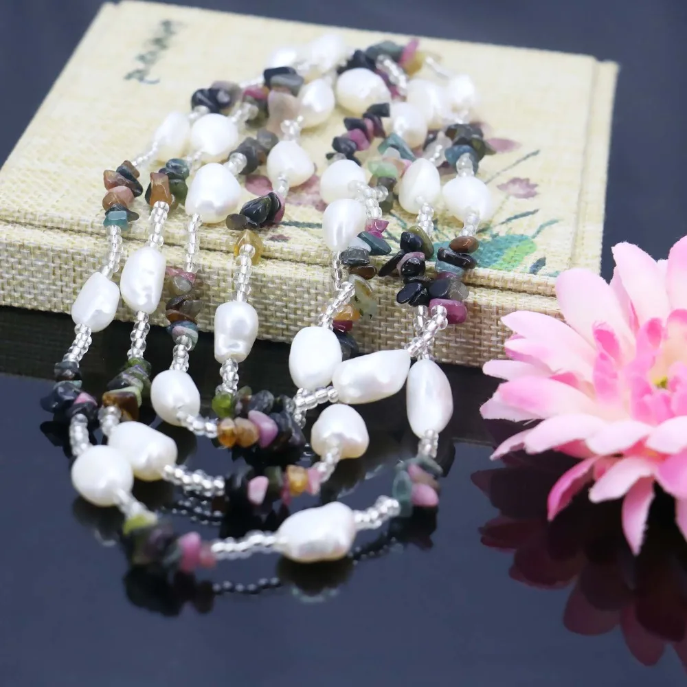 3row Long Fresh Water Pearl Beads Necklace Natural Irregular tourmaline Crystal Necklace Sweater Chain Natural Fashion Jewelry
3row Long Fresh Water Pearl Beads Necklace Natural Irregular tourmaline Crystal Necklace Sweater Chain Natural Fashion Jewelry
