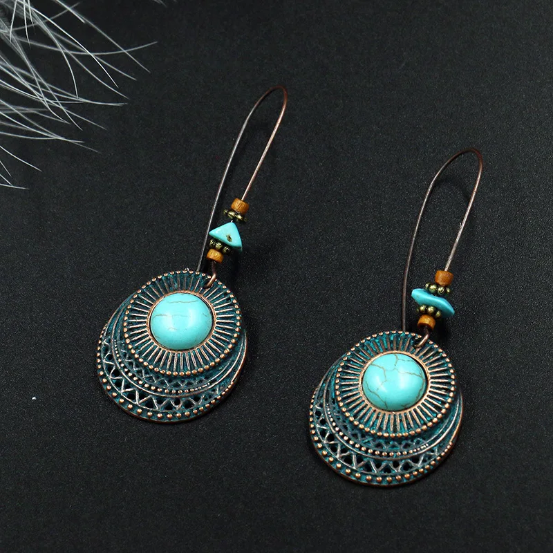 Women Bohemian Earrings Long Round Green Jewelry Antique Green Metal Earrings For Women
Women Bohemian Earrings Long Round Green Jewelry Antique Green Metal Earrings For Women