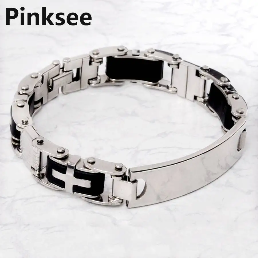 Punk Cool Mens Rubber ID Cross Stainless Steel Chain Bracelet link Bangle Cuff Wristbands Personality Jewelry
Punk Cool Mens Rubber ID Cross Stainless Steel Chain Bracelet link Bangle Cuff Wristbands Personality Jewelry