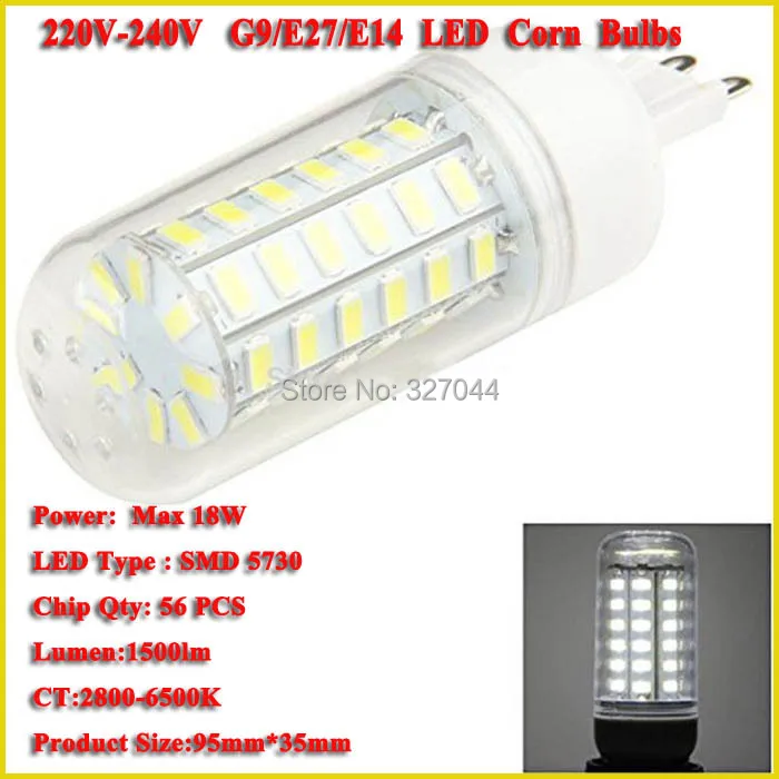 50units Smd 5730 18w 1500LM 220V-240V 56LEDs E27 G9 E14 Led Corn Bulbs Warm White/ White
50units Smd 5730 18w 1500LM 220V-240V 56LEDs E27 G9 E14 Led Corn Bulbs Warm White/ White