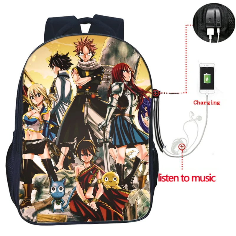 High Quality Fairy Tail USB Charge Backpack Men Women Boys Girls Bags Fashion USB Charging Rucksack For Teens
High Quality Fairy Tail USB Charge Backpack Men Women Boys Girls Bags Fashion USB Charging Rucksack For Teens