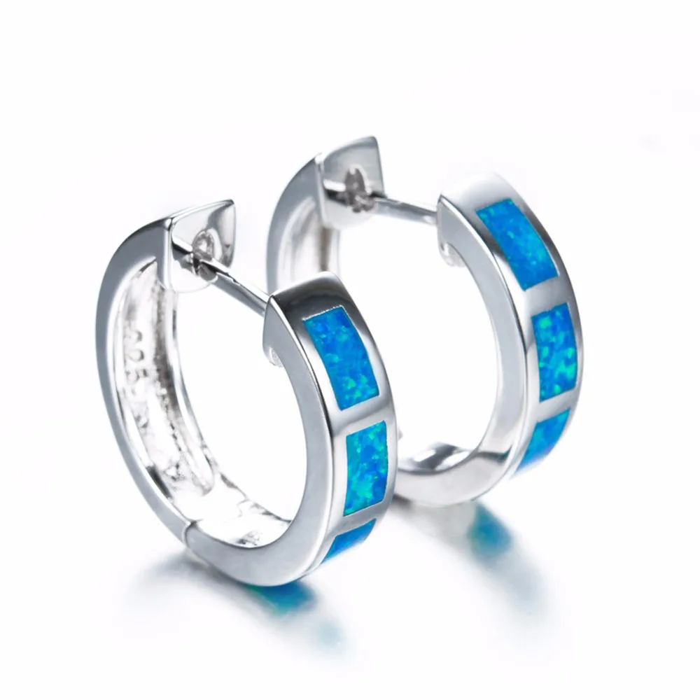Women 925 Sterling Silver Clip Earrings Round Double Circles White/Blue Opal On | Украшения и аксессуары