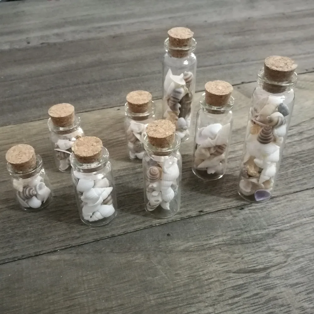 mini glass bottle with mixed shells and conches 3 5 7 8 10 12 15 20ml jars free shipping world wide | Дом и сад