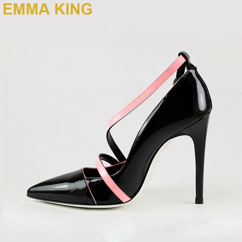 Модные черные женские туфли на высоком каблуке с острым носком шпильке 10 см 12