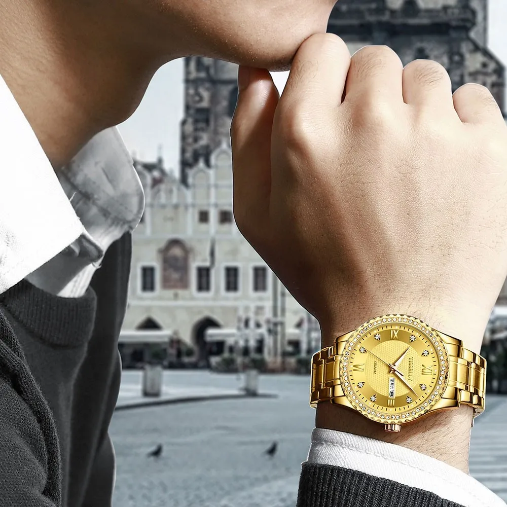 Men's watch Tisselly 2019 Top Quality Dial with Crystal Full Steel Diamond Male Clock Date Week Waterproof Gold Wristwatch Reloj
Men's watch Tisselly 2019 Top Quality Dial with Crystal Full Steel Diamond Male Clock Date Week Waterproof Gold Wristwatch Reloj