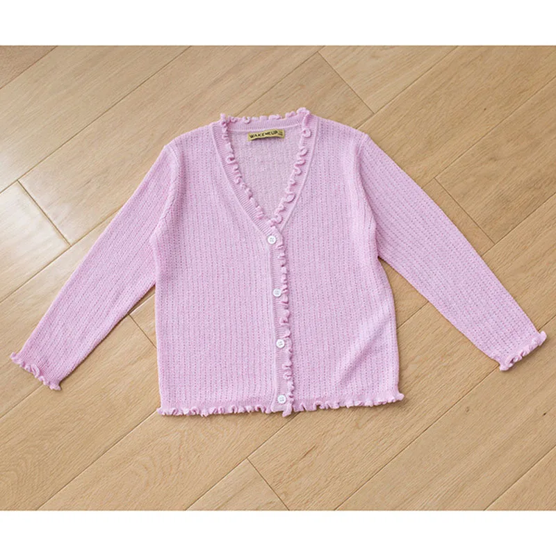Демисезонный Кардиган для девочек повседневный ажурный свитер тонкие вязаные