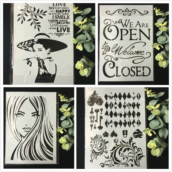4Pcs/Pack A4 Lady Key DIY Layering Stencils Wall Painting Scrapbook Coloring Embossing Album Decorative Template
4Pcs/Pack A4 Lady Key DIY Layering Stencils Wall Painting Scrapbook Coloring Embossing Album Decorative Template