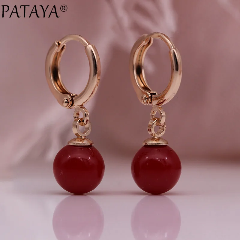 Женские круглые серьги PATAYA длинные цвета розового золота 585 пробы с жемчугом и