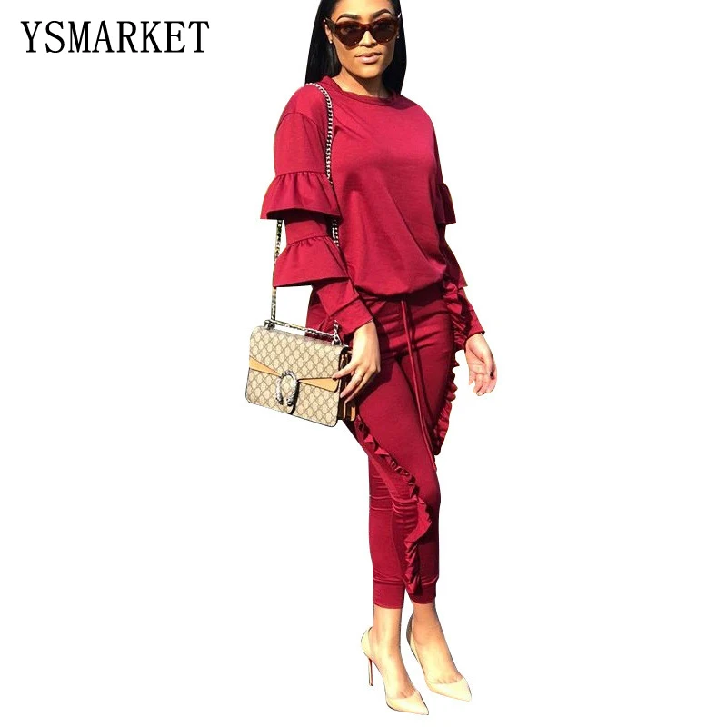 Women Outfits Two Pieces Set Ruffles Long Sleeve Round Neck Top + Stringy Selvedge Details Narrow Leg Pants Tracksuit HCM128
Women Outfits Two Pieces Set Ruffles Long Sleeve Round Neck Top + Stringy Selvedge Details Narrow Leg Pants Tracksuit HCM128