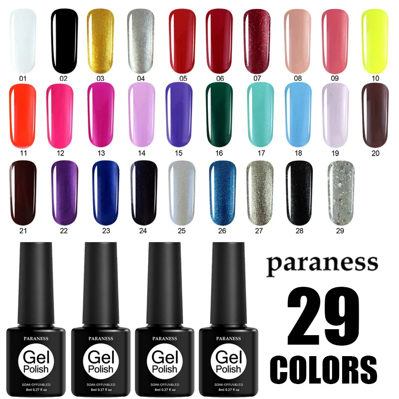 Paraness УФ гель лак для ногтей обычный Краски польский 29 Цвета украшения Soak Off Gel Лаки
