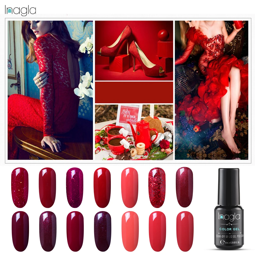 Лак для макияжа ногтей Inagla Red Lucky Color s гель дизайна 8 мл цветной УФ светодиодный