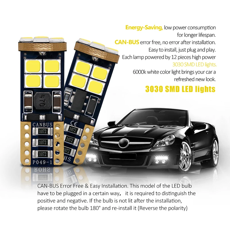 2PCS Canbus T10 LED W5W 194 Car Light Bulbs 12V 3030 12 SMD White 6500K Auto Parking Lights Turn Trunk License Plate Lamp Bulb
2PCS Canbus T10 LED W5W 194 Car Light Bulbs 12V 3030 12 SMD White 6500K Auto Parking Lights Turn Trunk License Plate Lamp Bulb