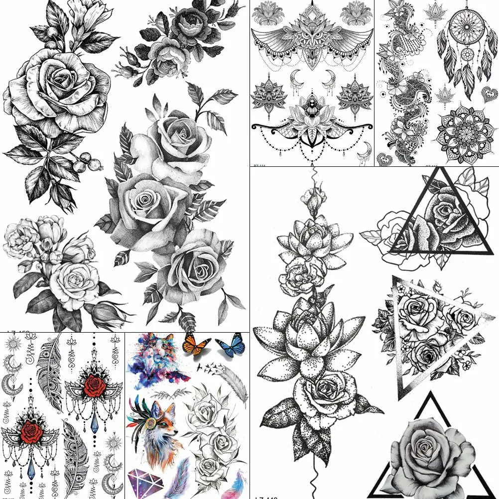 Triangle Black Large Rose Flower Temporary Tattoos For Women BIg Arm Stickers Bohemia Custom Tattoo Waterproof Fake Tatoo Paper
Triangle Black Large Rose Flower Temporary Tattoos For Women BIg Arm Stickers Bohemia Custom Tattoo Waterproof Fake Tatoo Paper