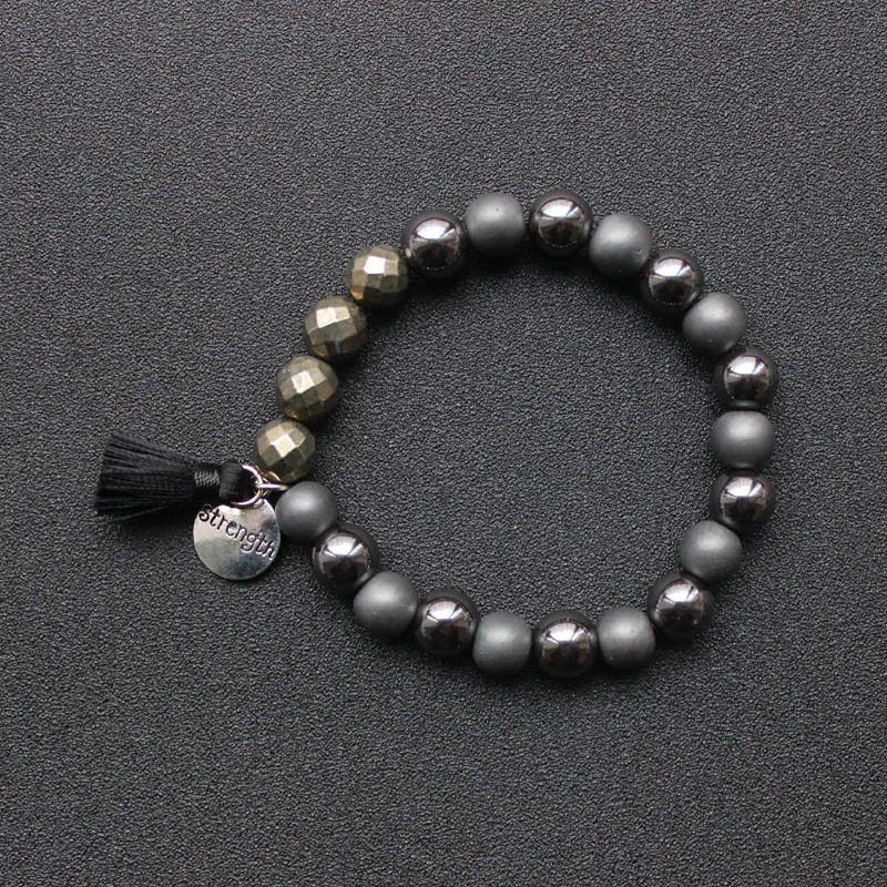 Black Matte Energy Stone Beads Hematite Beaded bracelet 10mm Strand Bracelet with Charm and Tassel Men's Fashion HB1025
Black Matte Energy Stone Beads Hematite Beaded bracelet 10mm Strand Bracelet with Charm and Tassel Men's Fashion HB1025