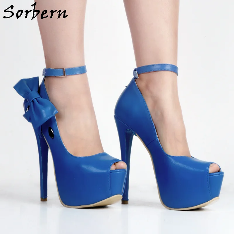 Sorbern Blue Ankle Strap With Bowknot Scarpe Donna Platform Peep Toe Women Pumps Extreme High Heels Plus Size Ladies Pump Heels
Sorbern Blue Ankle Strap With Bowknot Scarpe Donna Platform Peep Toe Women Pumps Extreme High Heels Plus Size Ladies Pump Heels